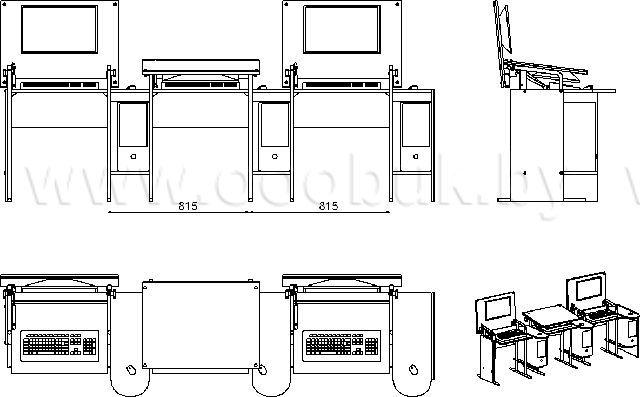 Функциональные размеоы при соединении компьютерного стола КСП-2 в ряд