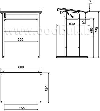 Функциональные размеры основного модуля стола КСП-2. Поворотная крышка опущена