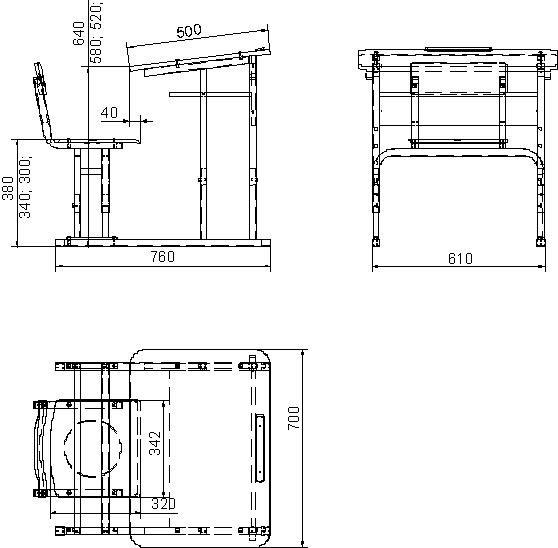 Габаритные размеры парты ПР-1м ВБ