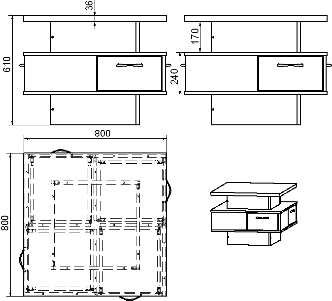 Тумбочка двух ярусная К-4д габаритные размеры